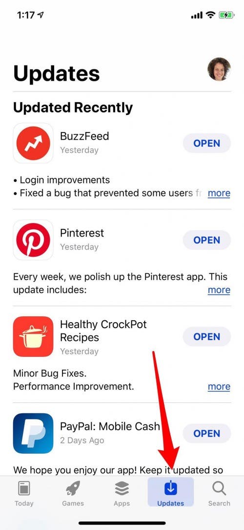 app store updates tab
