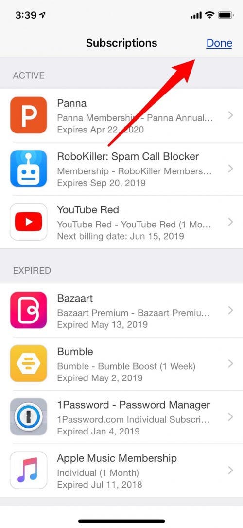cancel subscription iphone