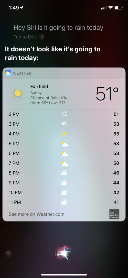 My hourly weather location today at Hourly forecast