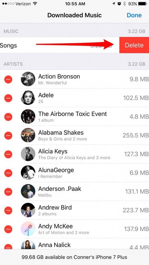 how do I delete songs from my iPhone