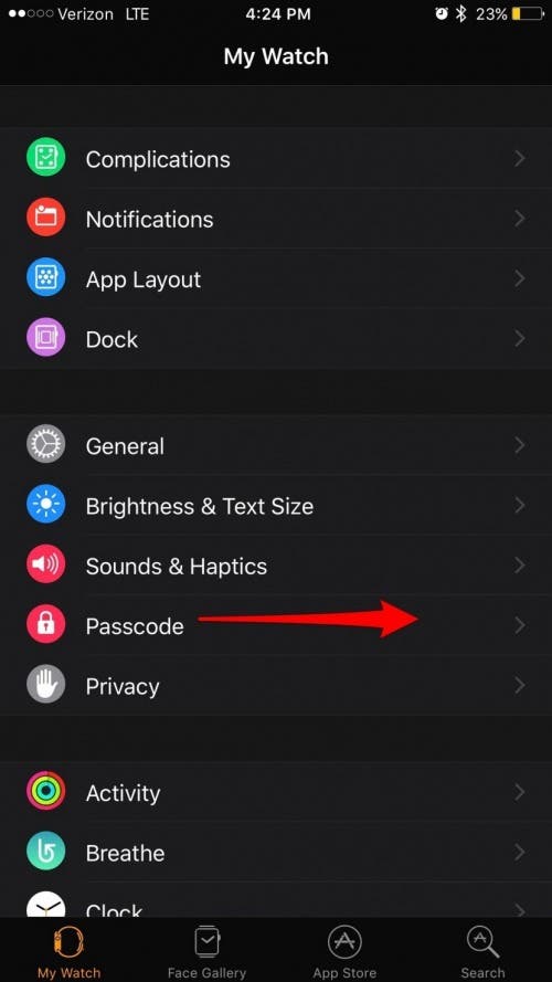 Set passcode shop on apple watch