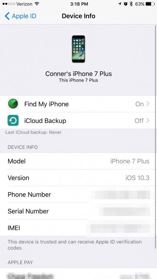 your apple id profile on iphone