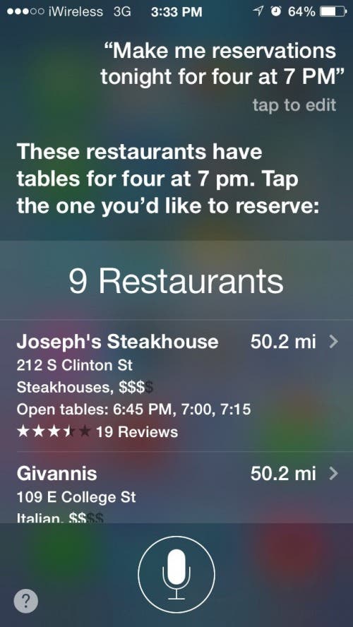 Use Siri to Make a Dinner Reservation