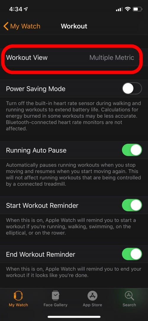 apple watch workout list