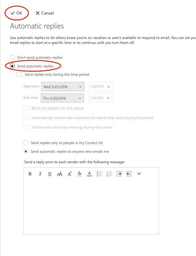 How to Setup Out of Office Auto Reply Email Message for Outlook