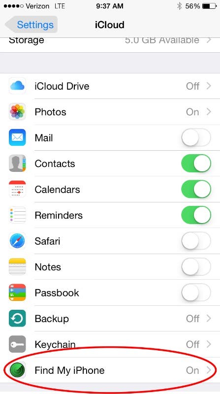 Enable Find My iPhone