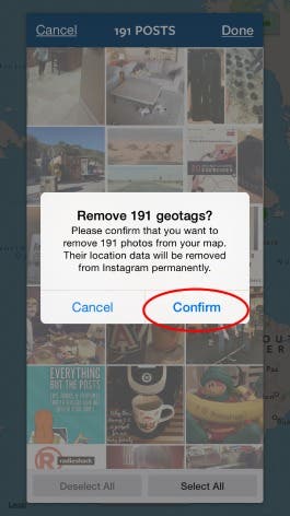 Delete geotags from Instagram