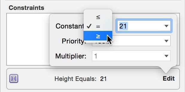 Edit height constraint