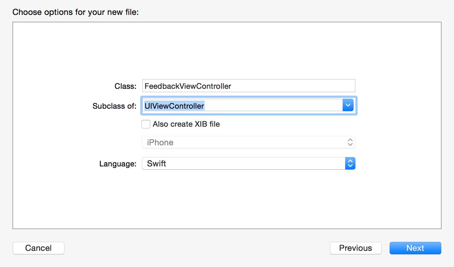 Create a new FeedbackViewController class.