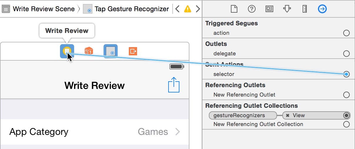 Connect the gesture recognizer's selector