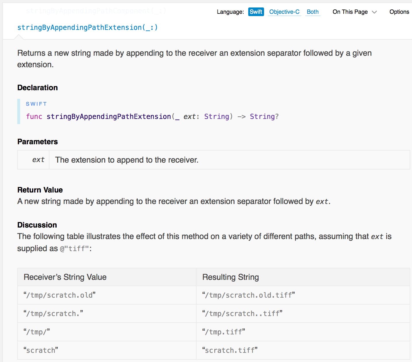 stringByAppendingExtension documentation